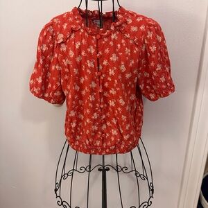 American Eagle Women's Red crop boho top size M
